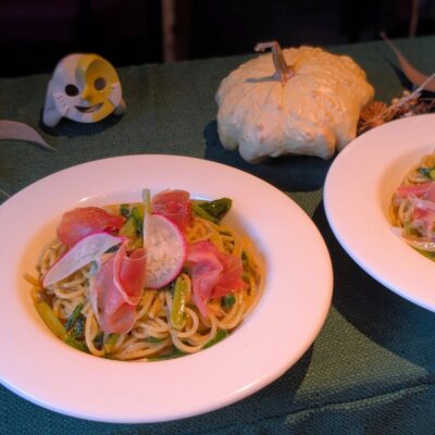 賄い〈緑茶とピーマン、山椒のクリームパスタ〉 実はお魚料理の…