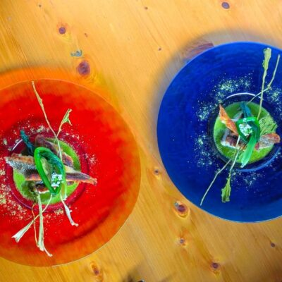 【真鯛のポワレ、抹茶のブールブラ…